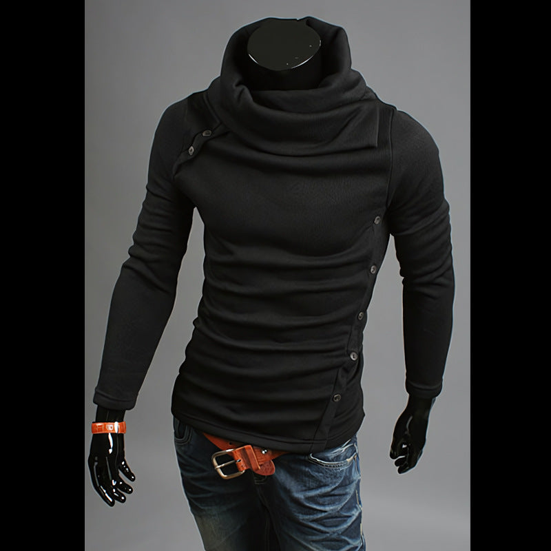 Herren Strickpullover mit großem Schalkragen, asymmetrischer Knopfleiste und schmaler Silhouette Nord Taschen