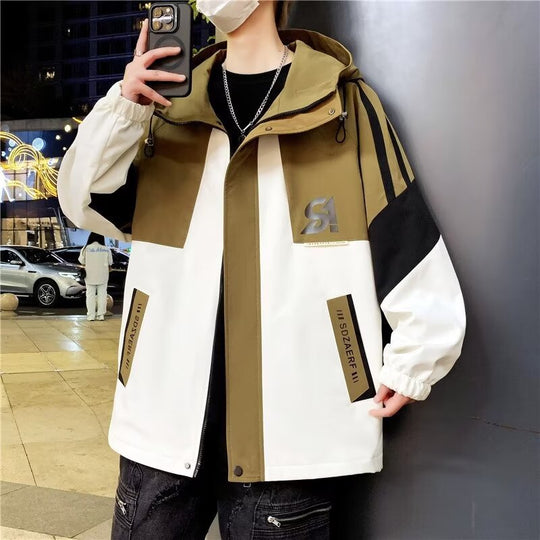 Herren Colourblock-Utility-Outdoorjacke mit Kapuze, Kontraststreifen und verdecktem Reißverschluss Nord Taschen