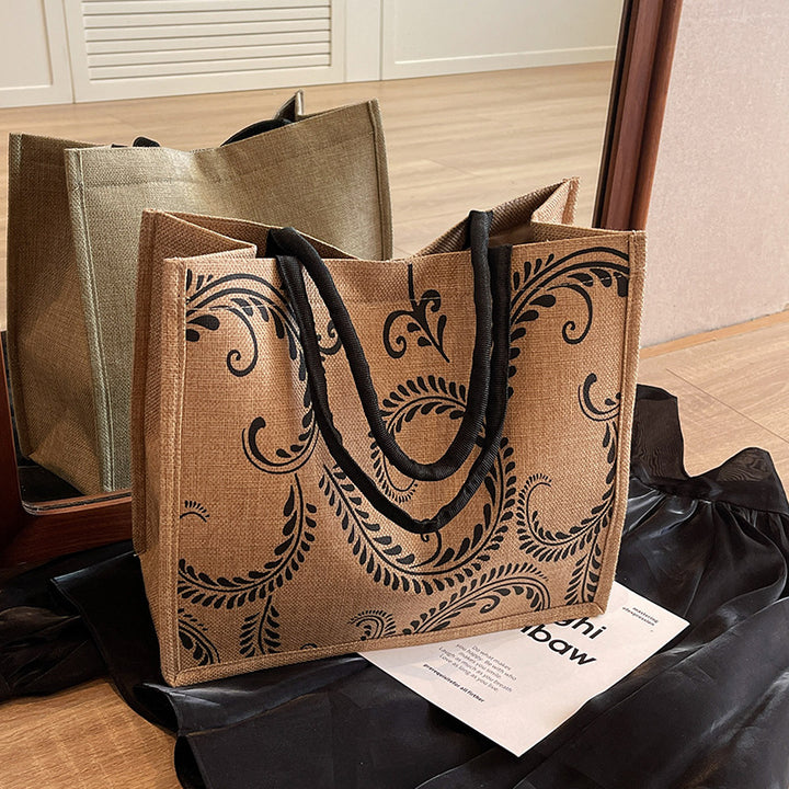 Damen Jute-Tragetasche mit kunstvollem floralem Design Nord Taschen