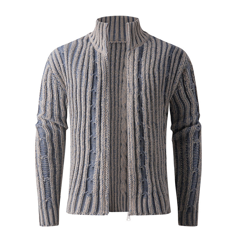 Herren Strickcardigan mit Zopfmuster, Stehkragen und durchgehendem Reißverschluss Nord Taschen