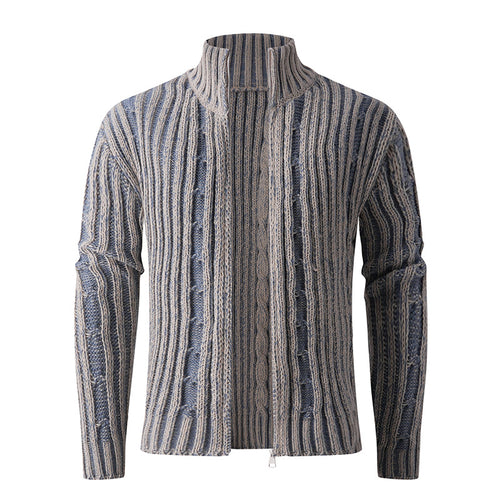 Herren Strickcardigan mit Zopfmuster, Stehkragen und durchgehendem Reißverschluss Nord Taschen