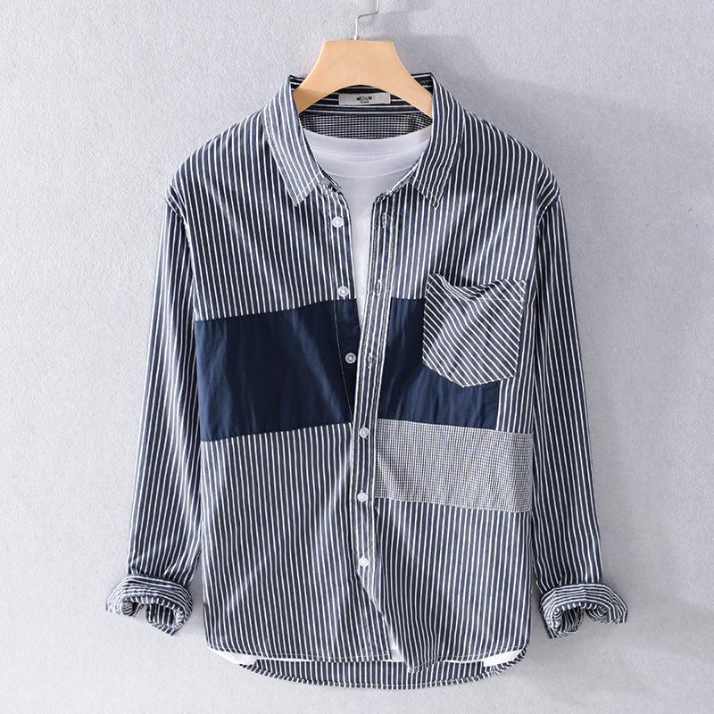 Herren Gestreiftes Overshirt mit Farbblock‑Einsätzen und aufgesetzter Brusttasche Nord Taschen