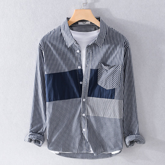 Herren Gestreiftes Overshirt mit Farbblock‑Einsätzen und aufgesetzter Brusttasche Nord Taschen