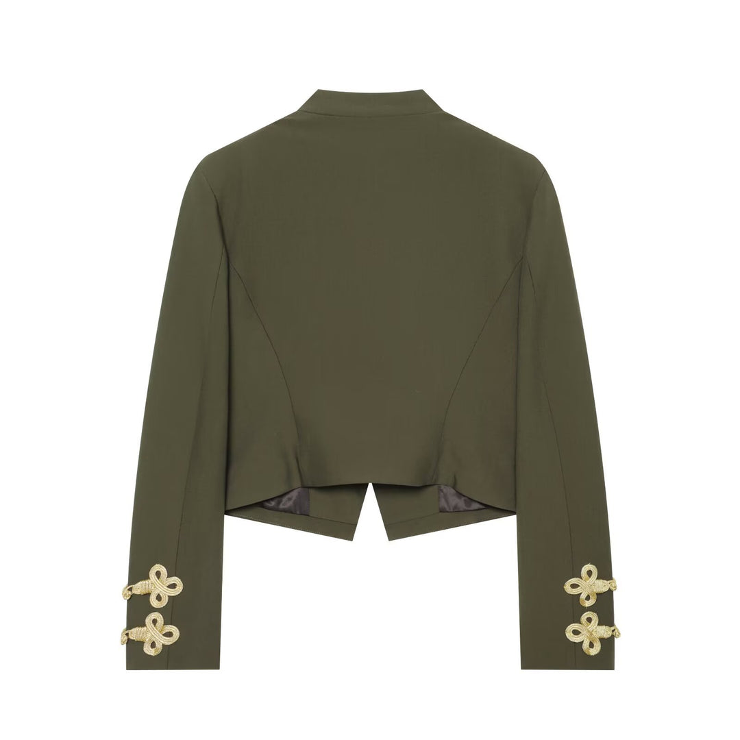 Damen Kurzer militärinspirierter Blazer mit opulenten Schulterkordeln und Zierknopfleiste Nord Taschen