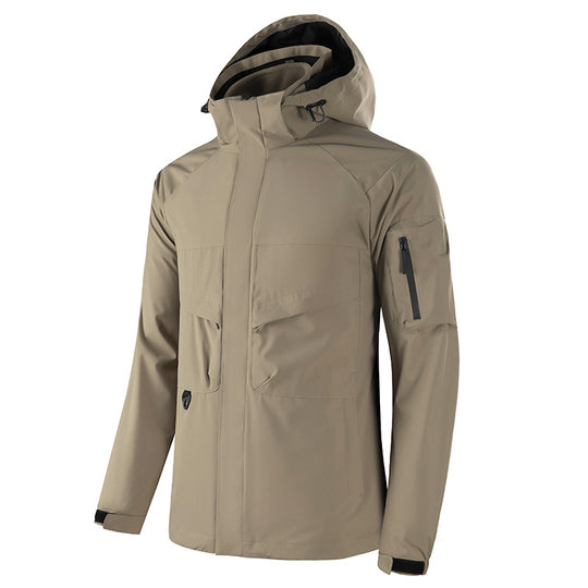 Herren Wasserdichte Softshell-Outdoorjacke mit verschweißten Nähten, taktischen Brusttaschen und verstellbarer Kapuze Nord Taschen