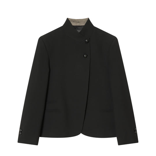 Damen Asymmetrischer Kurzblazer mit Stehkragen und dekorativen Knöpfen Nord Taschen