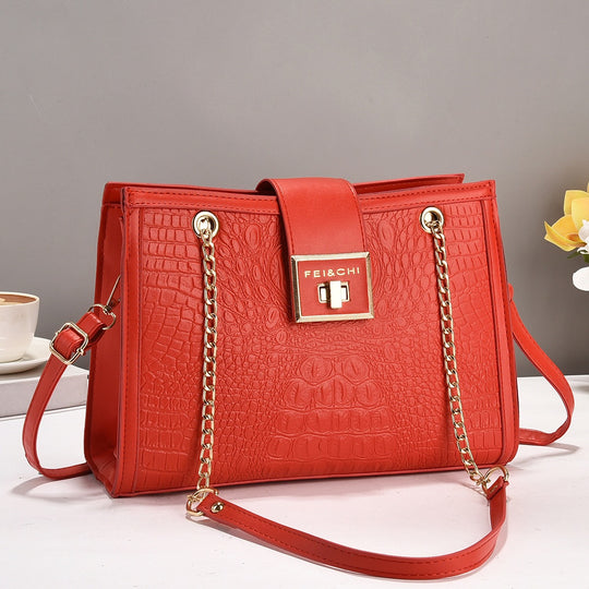 Damen elegante Handtasche mit Krokodilprägung und goldenen Beschlägen Nord Taschen
