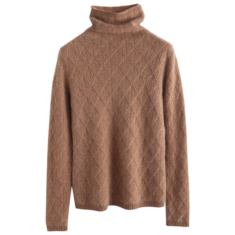 Damen Luxuriöser Mohair‑Mix Rollkragenpullover mit diamantgewNord Taschenter Ajourstruktur Nord Taschen