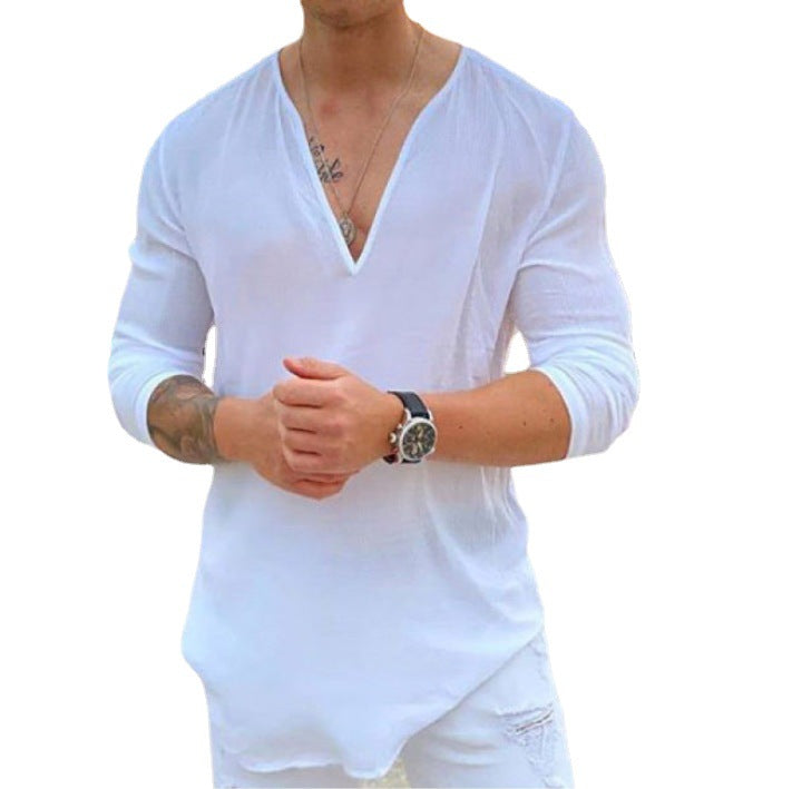 Herren Langarmshirt mit V-Ausschnitt und lockerer Passform
