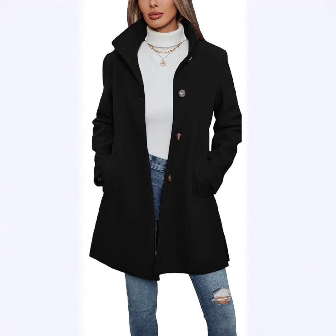 Damen Eleganter Wollmantel mit Hochgeschlossenem Kragen und Praktischen Taschen - Arvani