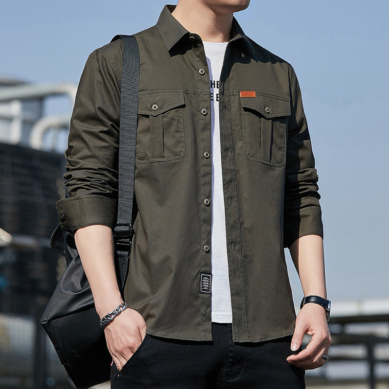 Herren leichtes Utility-Overshirt aus Baumwoll-Canvas mit Brustpattentaschen Nord Taschen