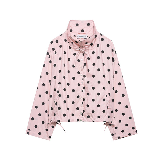 Damen Leichte Bluse im Polka‑Dot‑Design mit Stehkragen, Tunnelzugsaum und Knopfleiste Nord Taschen