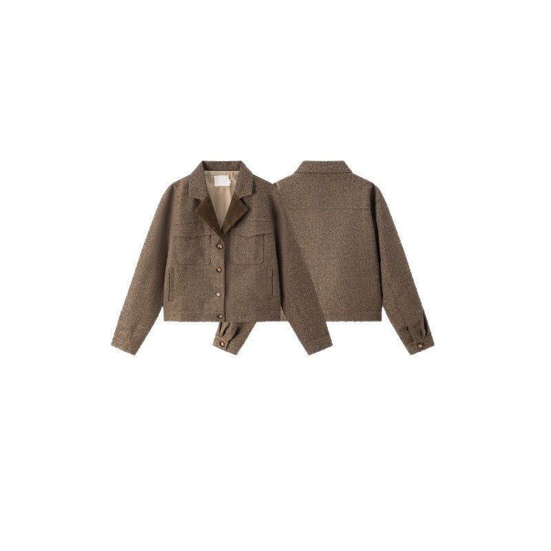 Damen Kurz geschnittene Boxy-Hemdjacke aus Wollmix mit Reverskragen und aufgesetzten Brusttaschen Nord Taschen