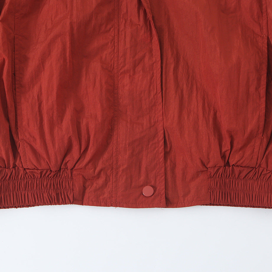 Damen Leichte Cropped Bomberjacke mit Stehkragen, elastischem Saum und Druckknopfleiste Nord Taschen