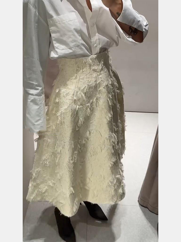 Damen Midirock mit hoher Taille und fransiger Struktur Nord Taschen