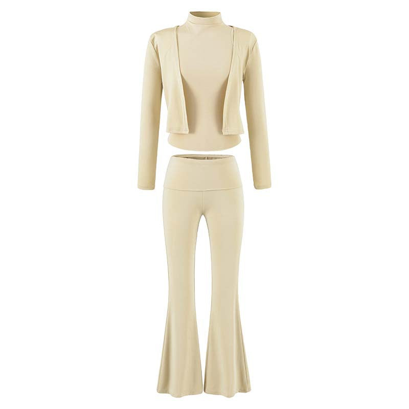 Damen Loungewear-Set mit Bolero, Rollkragen-Croptop und ausgestellter Schlaghose Nord Taschen