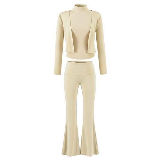 Damen Loungewear-Set mit Bolero, Rollkragen-Croptop und ausgestellter Schlaghose Nord Taschen