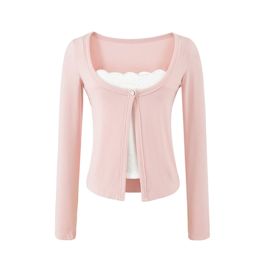 Damen Lagen-Cardigan mit integriertem Spitzen‑Cami und einreihigem Knopfverschluss Nord Taschen