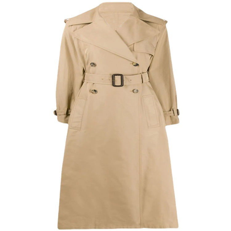 Damen Midilanger Trenchcoat im A‑Linien‑Schnitt mit Taillengürtel und Epauletten Nord Taschen