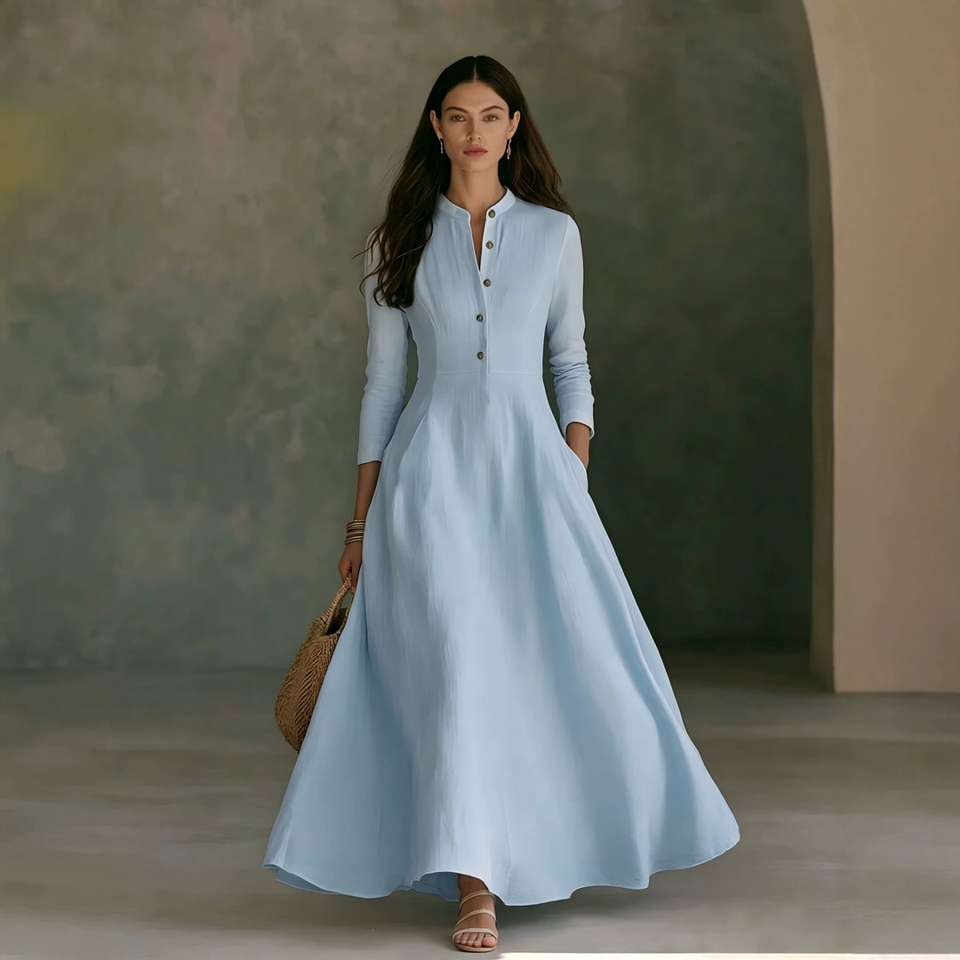 Damen Elegantes Langarm Maxikleid Nord Taschen