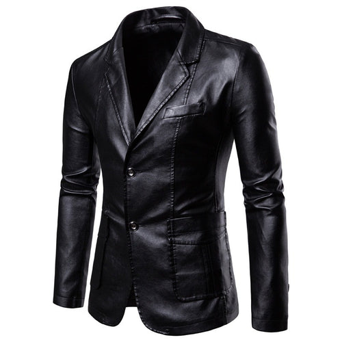 Herren Elegantes Slim-Fit Kunstleder-Sakko mit Reverskragen, Zwei-Knopf-Leiste & Pattentaschen Nord Taschen