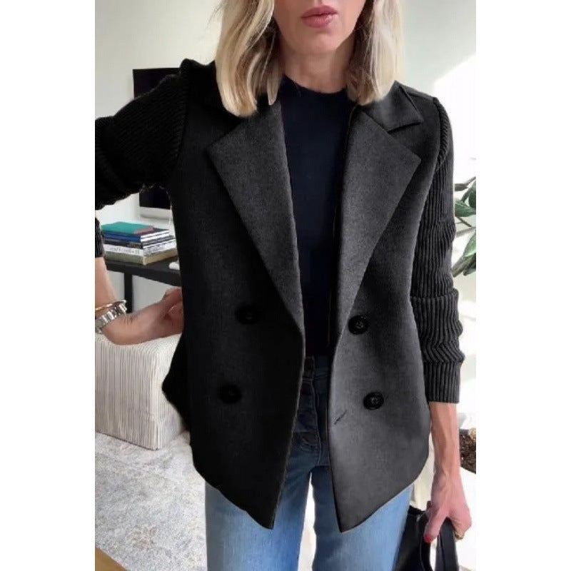 Damen Doppelreihige Blazer-Weste mit breitem Revers und gerippten Strickärmeln Nord Taschen