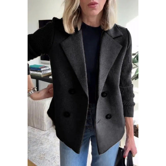 Damen Doppelreihige Blazer-Weste mit breitem Revers und gerippten Strickärmeln Nord Taschen