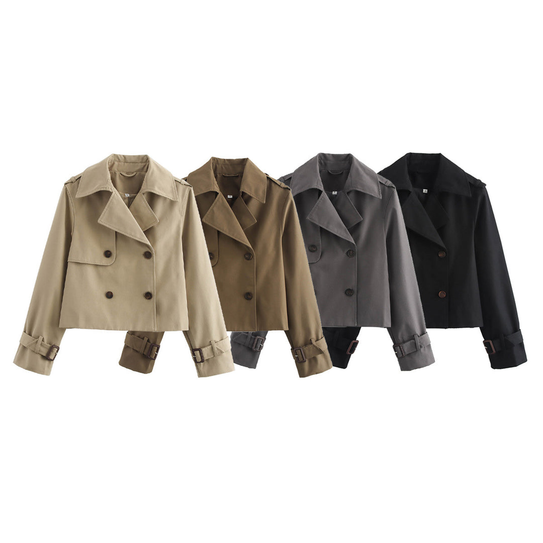 Damen Cropped-Trenchjacke im Boxy‑Schnitt mit Doppelreiher und Manschettenriemen Nord Taschen