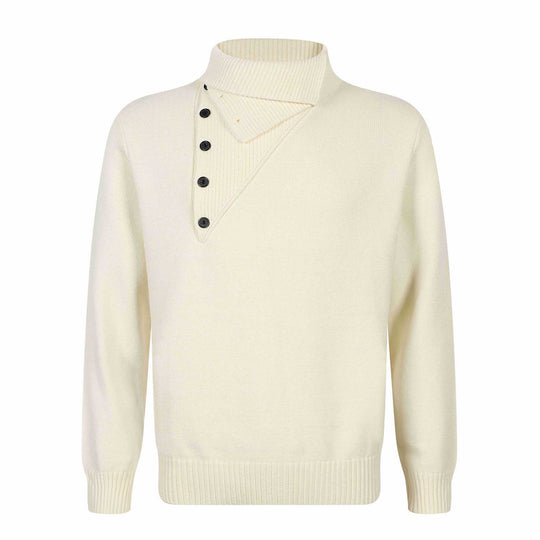 Herren Strickpullover mit asymmetrischer Knopfleiste und hohem Stehkragen Nord Taschen