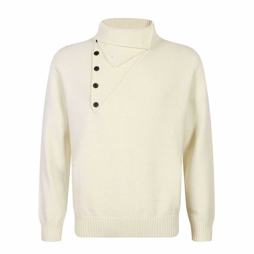 Herren Strickpullover mit asymmetrischer Knopfleiste und hohem Stehkragen Nord Taschen