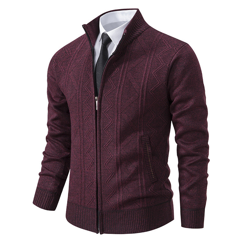 Herren Strickjacke mit Reißverschluss, Stehkragen und strukturierter Zopfmuster-Optik Nord Taschen