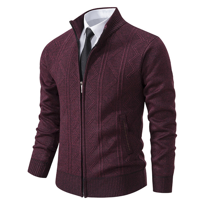 Herren Strickjacke mit Reißverschluss, Stehkragen und strukturierter Zopfmuster-Optik Nord Taschen