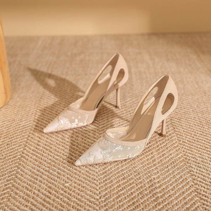 Damen elegante spitze High Heels mit floralem Spitzenmotiv Nord Taschen