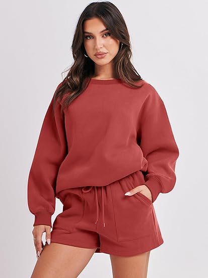 Damen Lässiges zweiteiliges Lounge-Sweatset mit Oversize-Rundhals-Sweatshirt und High-Waist-Relax-Shorts Nord Taschen