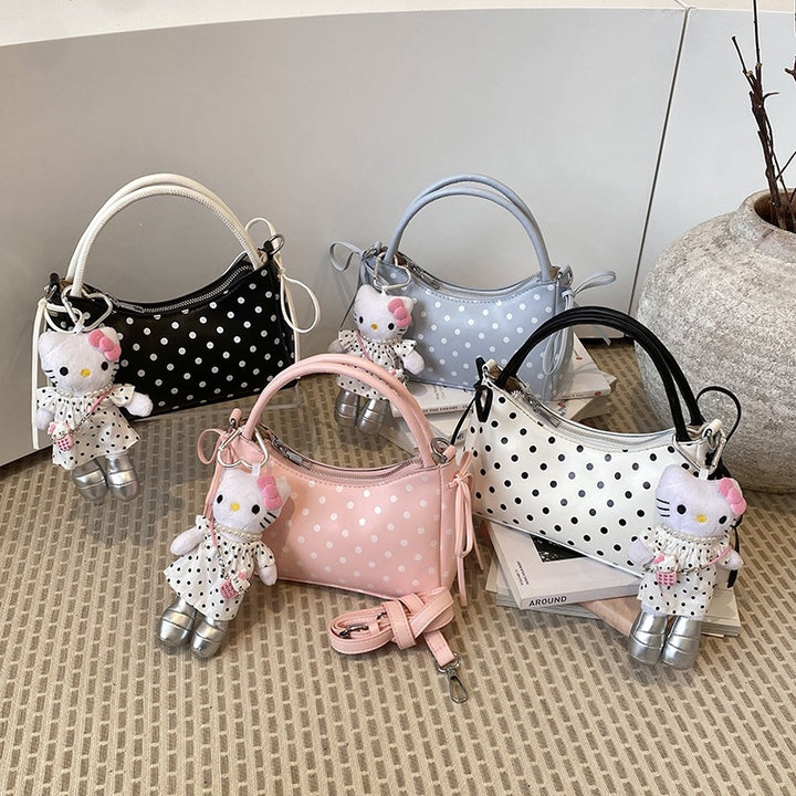Damen Hobo-Tasche mit verspieltem Punktmuster und charmantem Anhänger Nord Taschen