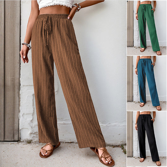 Damen Weite Sommerhose aus leichtem Crinkle‑Stoff mit elastischem Bund und Tunnelzug Nord Taschen