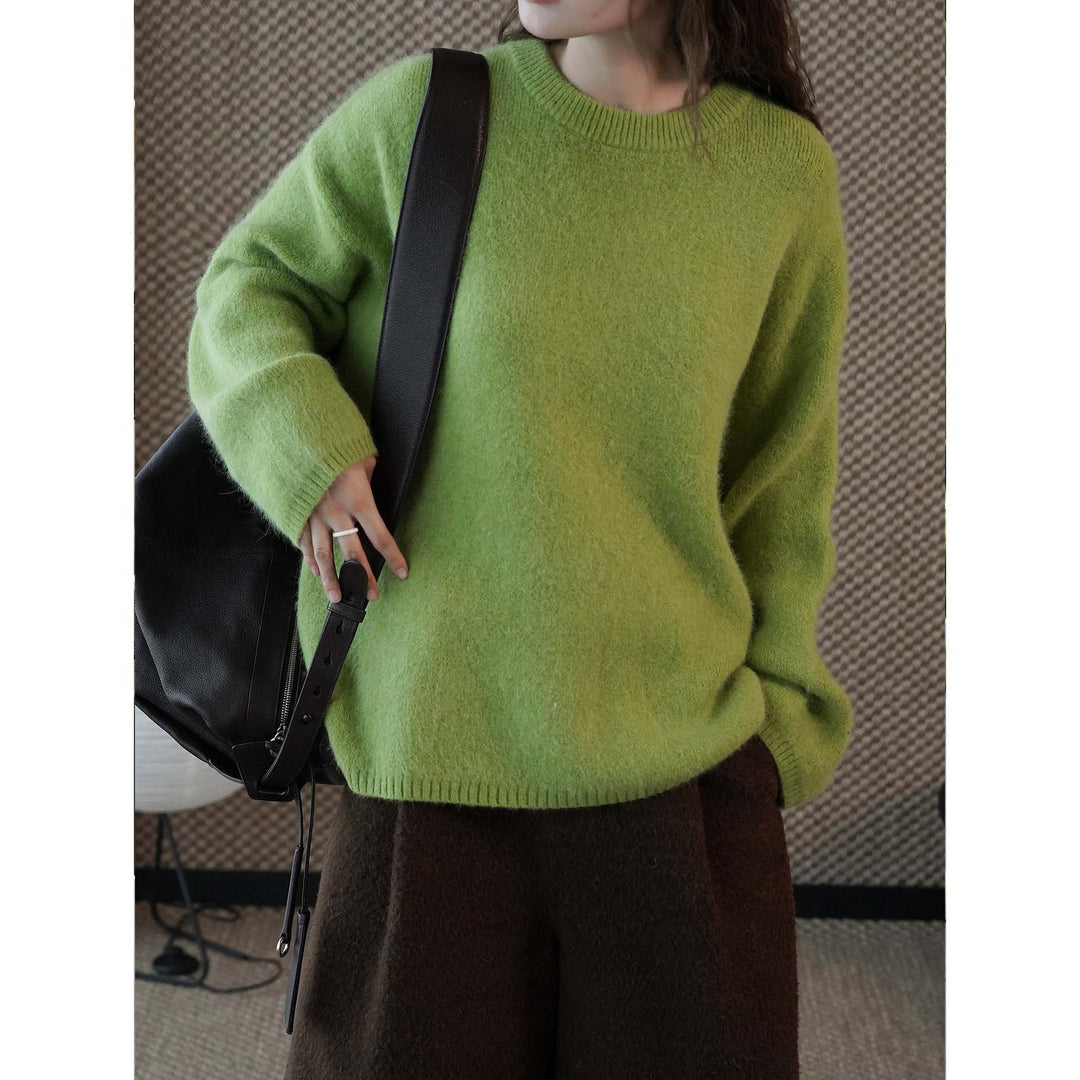 Damen Weicher Oversize-Strickpullover mit Rundhalsausschnitt Nord Taschen