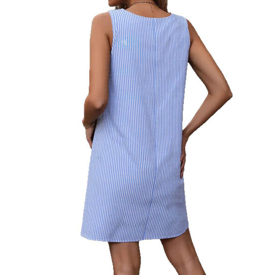 Damen lässiges Trägerkleid mit Taschen und Knopfdetails