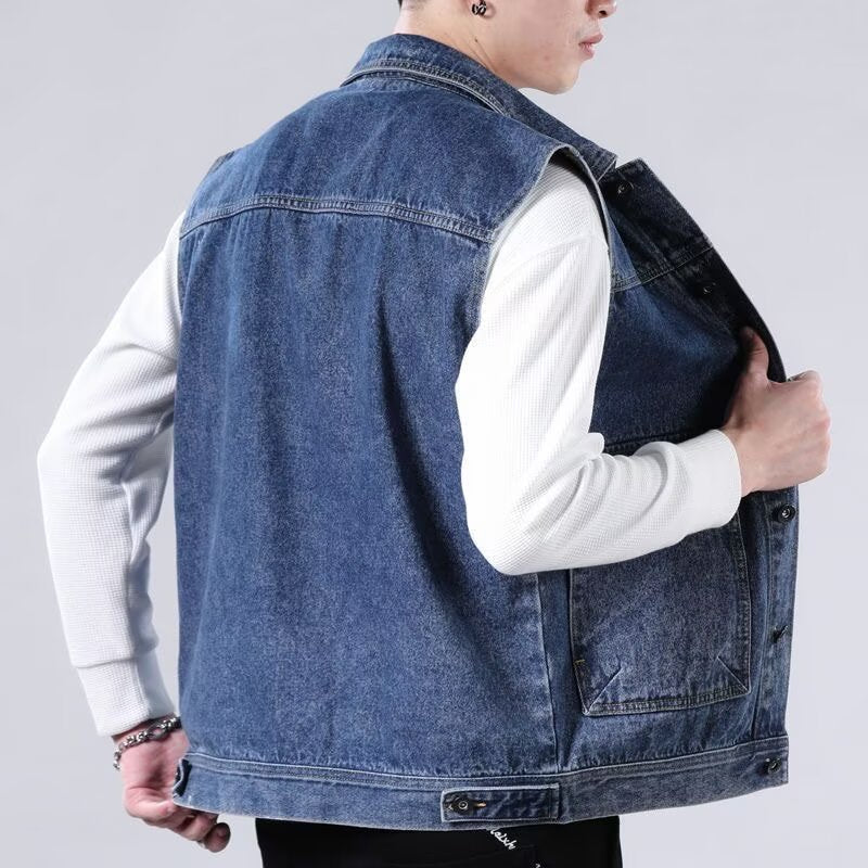 Herren Ärmellose Jeans-Workerweste mit Pattentaschen und kastiger Passform Nord Taschen