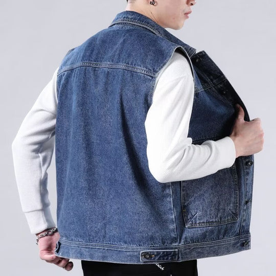 Herren Ärmellose Jeans-Workerweste mit Pattentaschen und kastiger Passform Nord Taschen