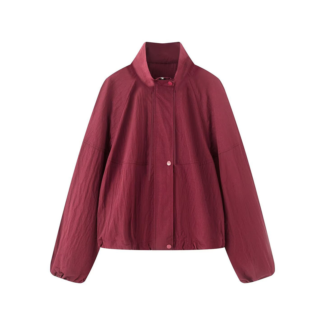 Damen Leichte Oversize-Blousonjacke aus Nylon mit Stehkragen, Kordelzug und Druckknopfverschluss Nord Taschen