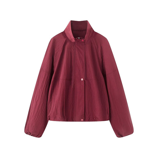 Damen Leichte Oversize-Blousonjacke aus Nylon mit Stehkragen, Kordelzug und Druckknopfverschluss Nord Taschen
