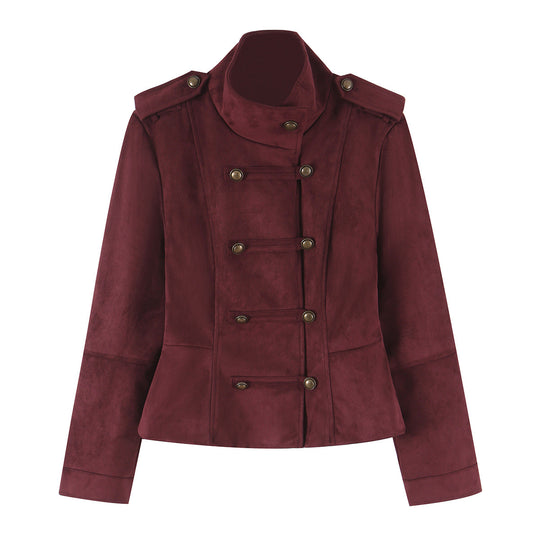 Damen Taillierte Paradejacke aus Veloursimitat mit hoher Knopfsteg‑Blende und Schulterpatten Nord Taschen