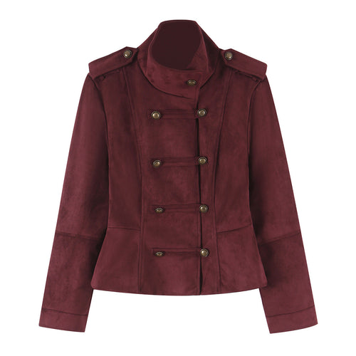 Damen Taillierte Paradejacke aus Veloursimitat mit hoher Knopfsteg‑Blende und Schulterpatten Nord Taschen