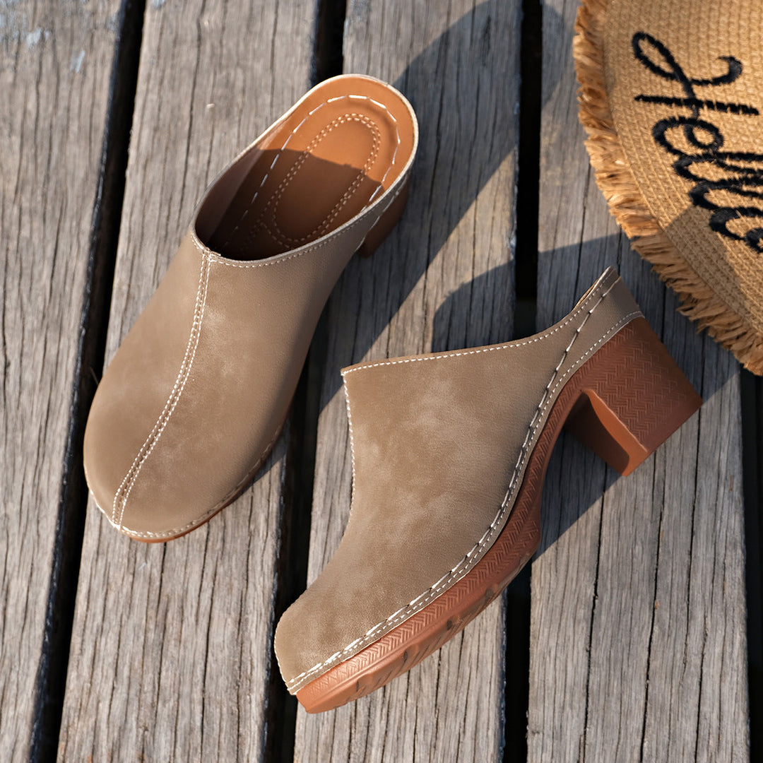 Damen Elegante Clogs aus hochwertigem Wildleder mit komfortablem Blockabsatz