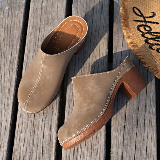 Damen Elegante Clogs aus hochwertigem Wildleder mit komfortablem Blockabsatz