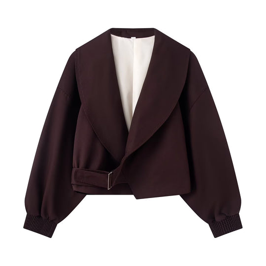 Damen 40+ Cropped Wickelblouson mit übergroßen Ballonärmeln und asymmetrischem Schnallenverschluss Nord Taschen
