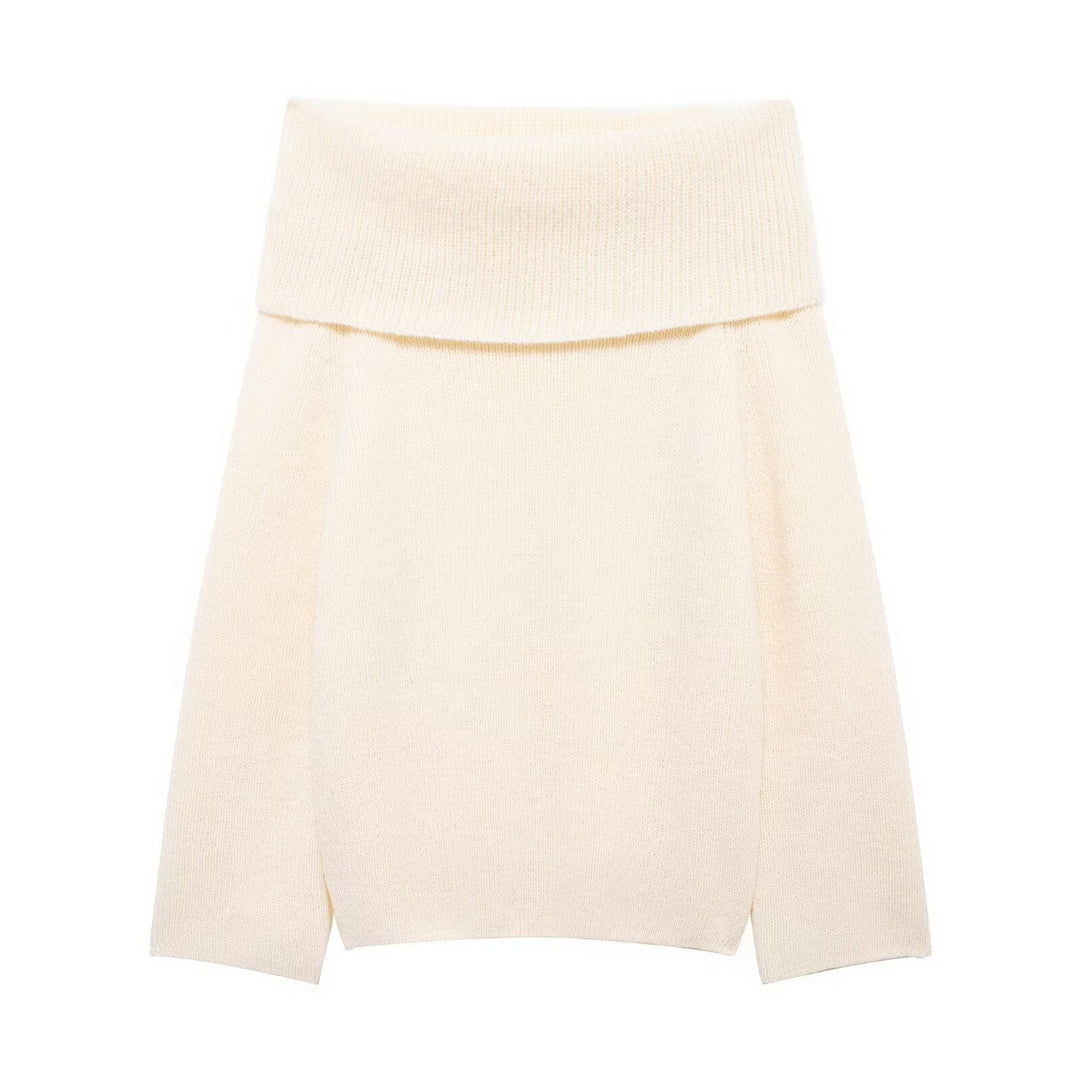 Damen Grobstrick-Oversize-Pullover mit weitem Umschlagkragen Nord Taschen