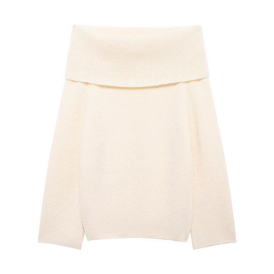 Damen Grobstrick-Oversize-Pullover mit weitem Umschlagkragen Nord Taschen