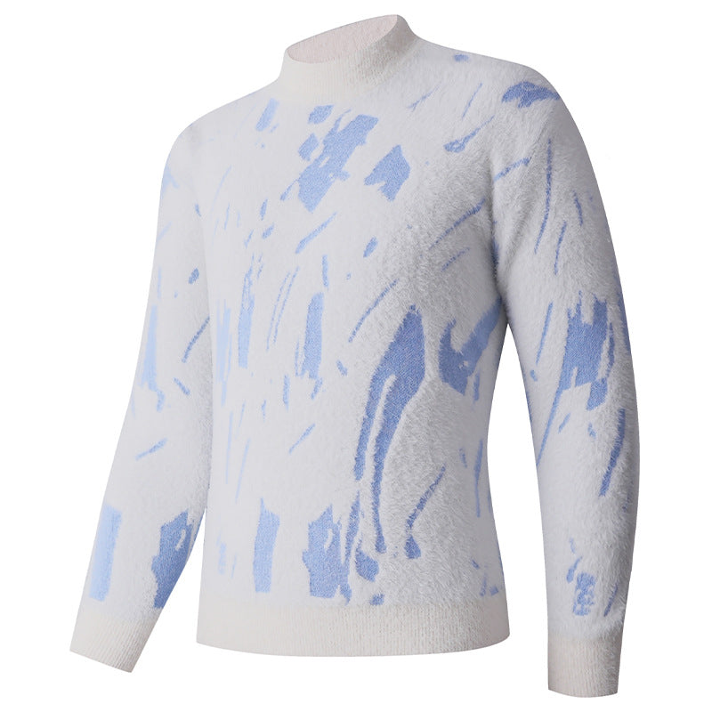 Herren Strukturierter Mockneck-Pullover mit abstraktem Brush-Pattern Nord Taschen